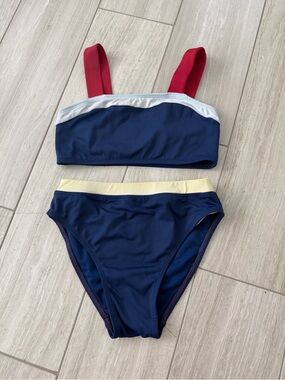 Habitual Navy Colorblock Bikini Set with Red Straps, size 7-8y